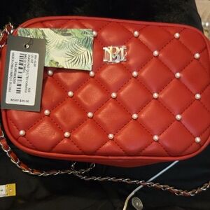 Badgley Mishcka Red Quilted Women's Bag with Chain Strap NWT